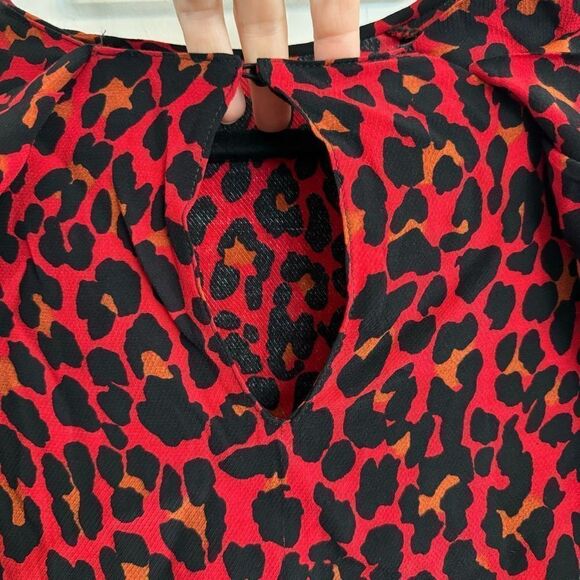 Zara Leopard Print Puffy Sleeve Red & Black Blouse XS - Picture 6 of 7